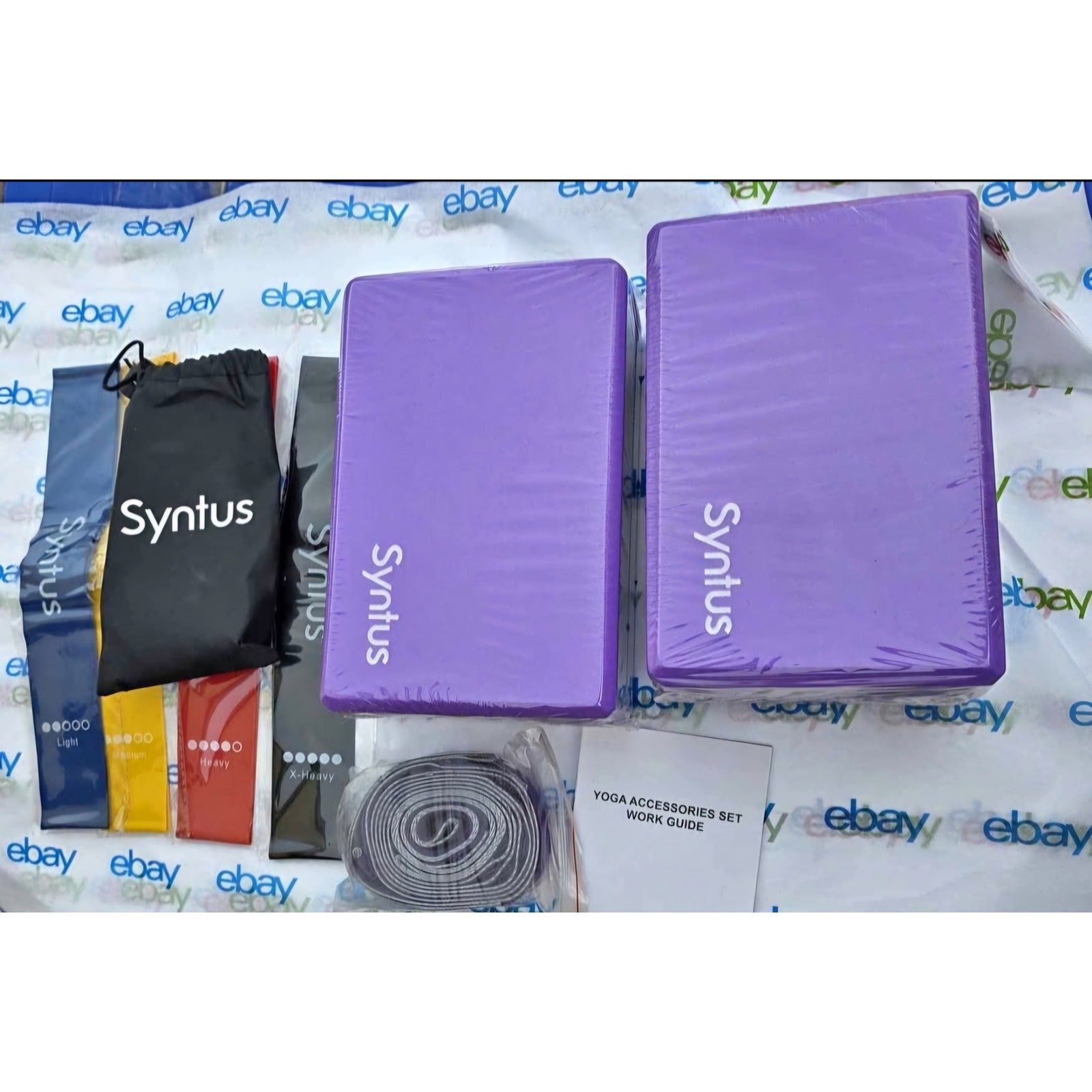 Syntus Yoga Blocks & Resistance Bands Set – 2 Purple Blocks + Stretch Bands