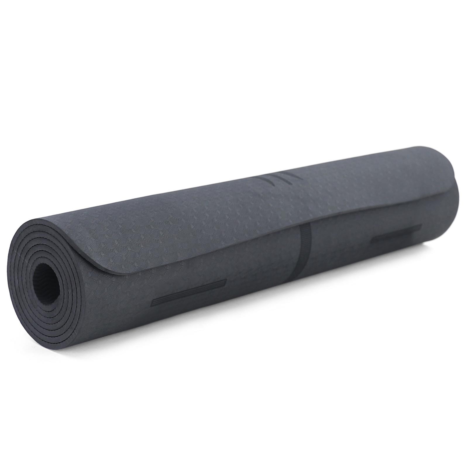 Premium yoga mat with symbols TPE black 182x61cm also for fitness Pilates