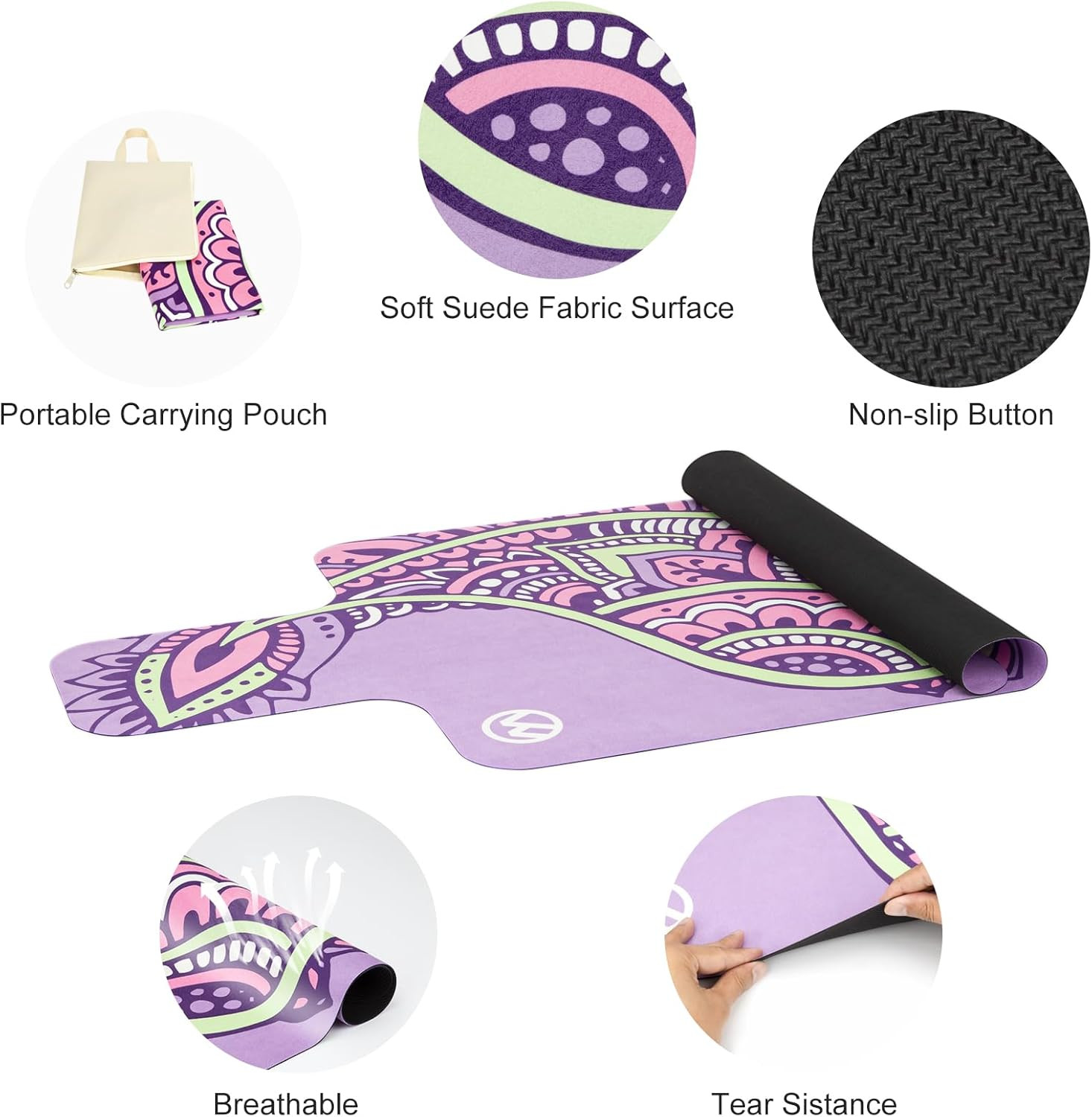 Non-Slip Pilates Reformer Mat Cover with Carry Pouch, 1mm Thick, Purple