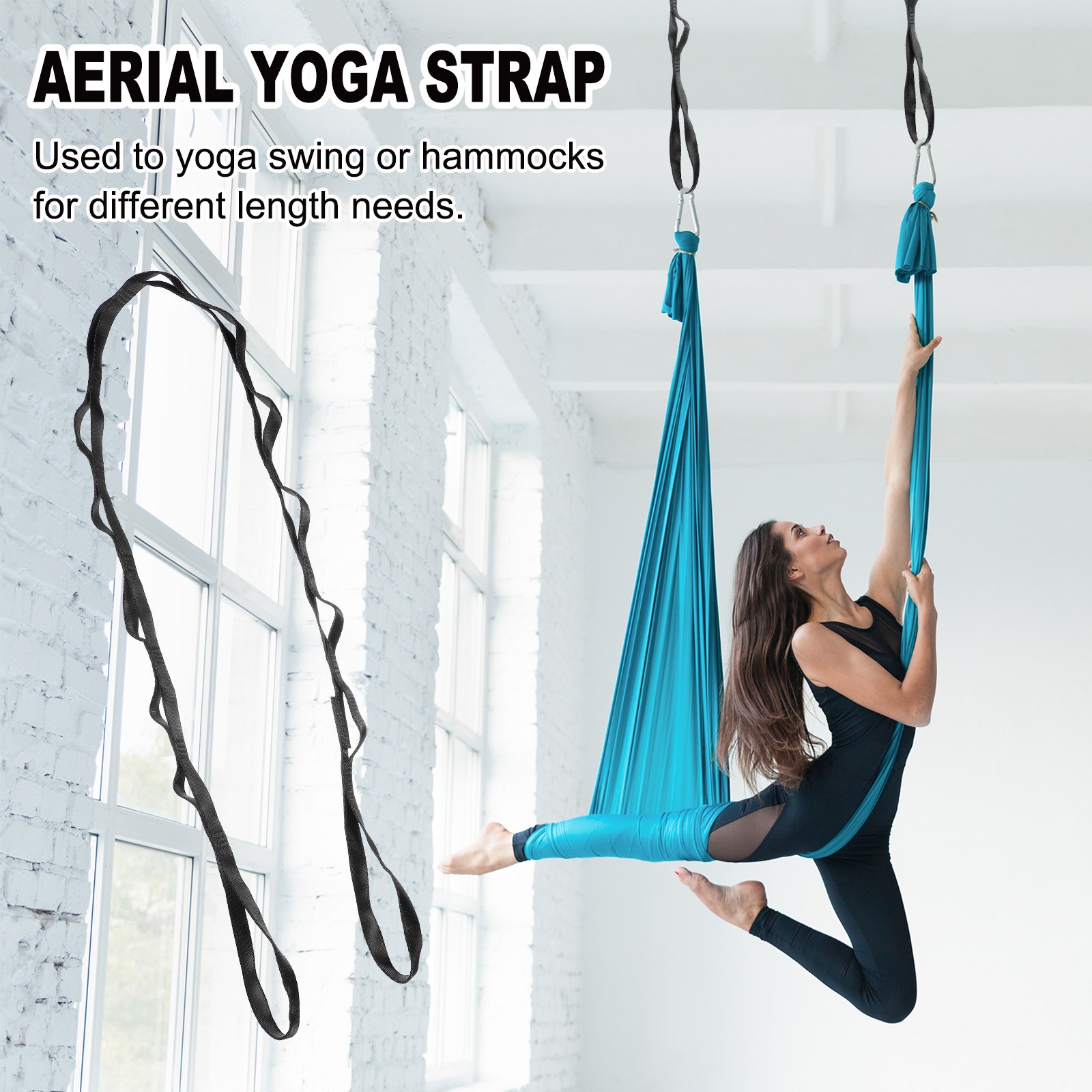 25KN Daisy Chain Yoga Extend Belt 1.8M, 2Pcs Climbing Straps for Exercise, Black
