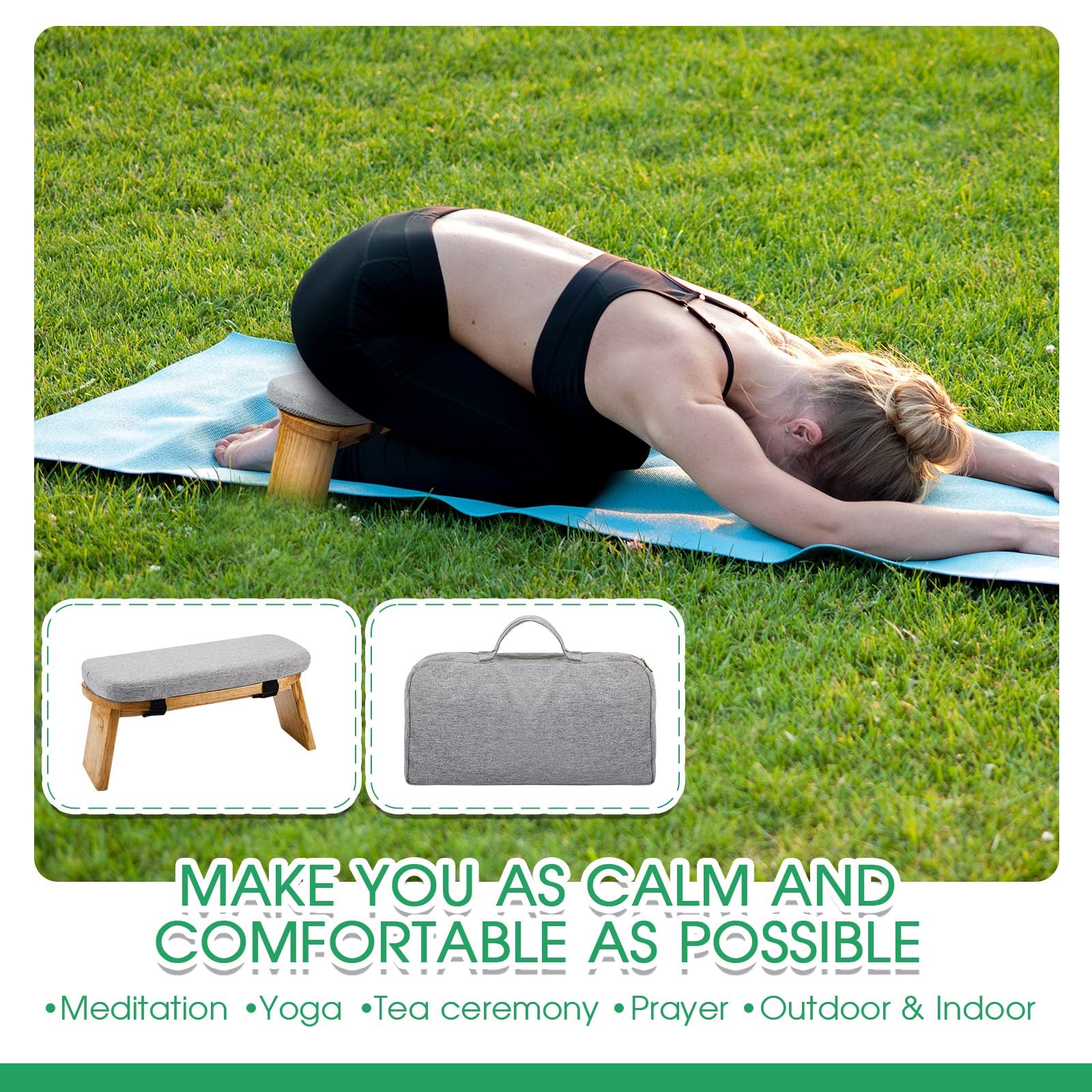 Meditation Bench with Carrying Bag, Meditation Kneeling Stool Portable Yoga M…