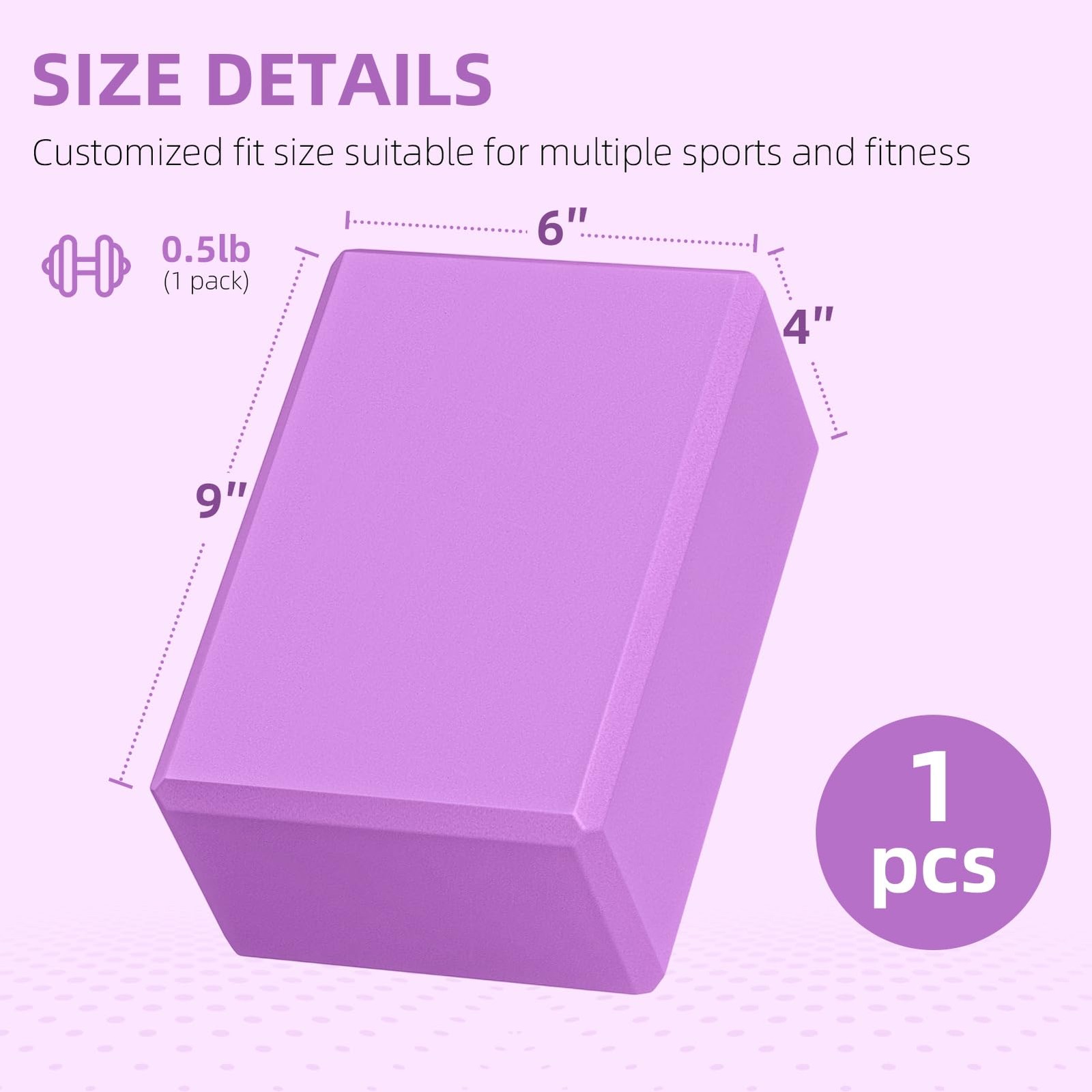 Corsiampoo 1 Pack Large Foam Yoga Blocks 9x6x4 Inches, Sturdy 9x6x3, Purple