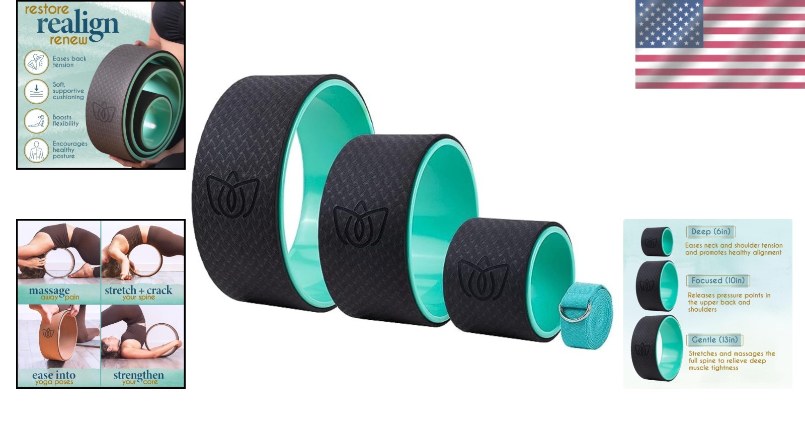 3-Pack Yoga Wheel Set: Back Stretcher and Roller for Flexibility Improvement
