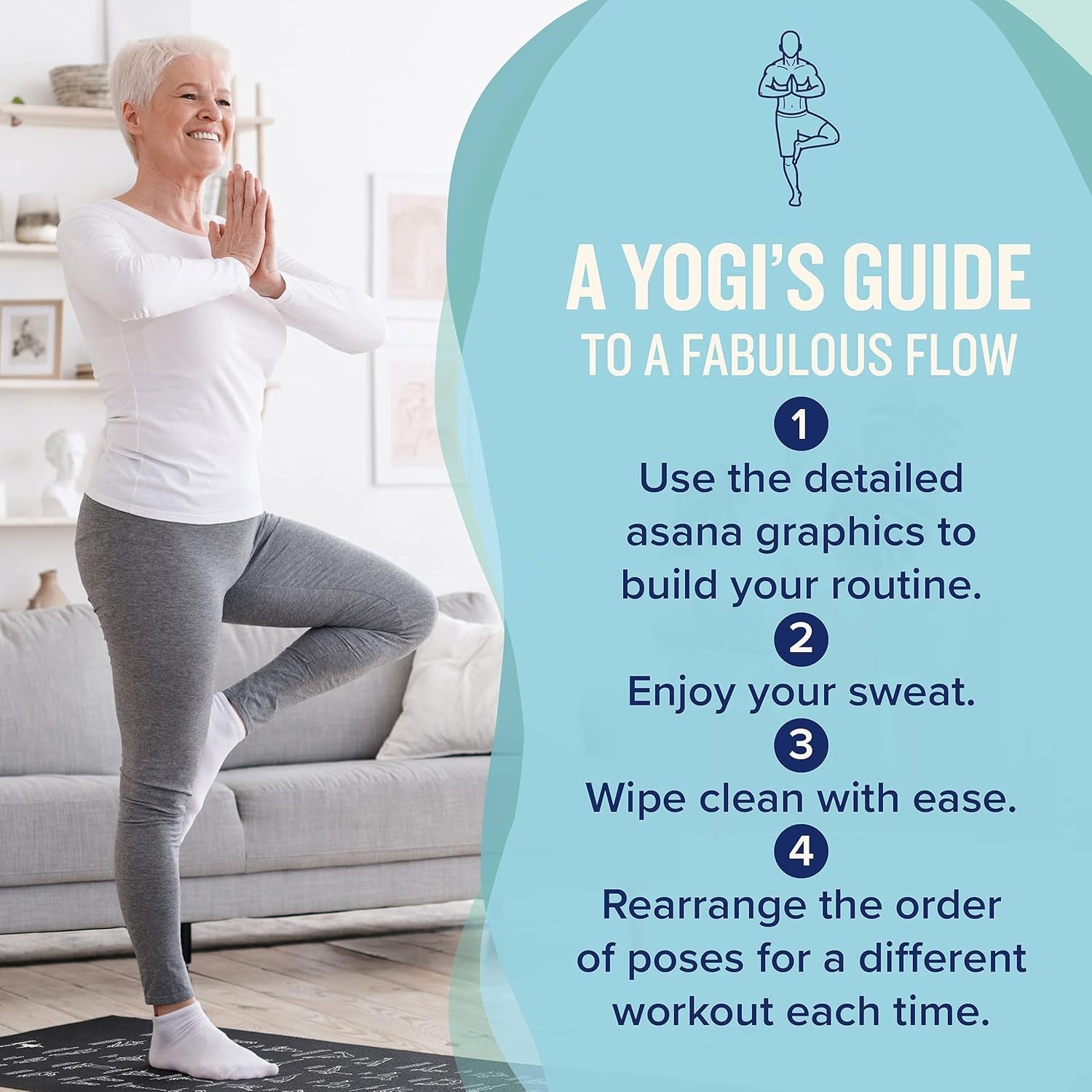 Moisture-Wicking Yoga Mat with Printed Poses – Fitness Essential for Home & Gym