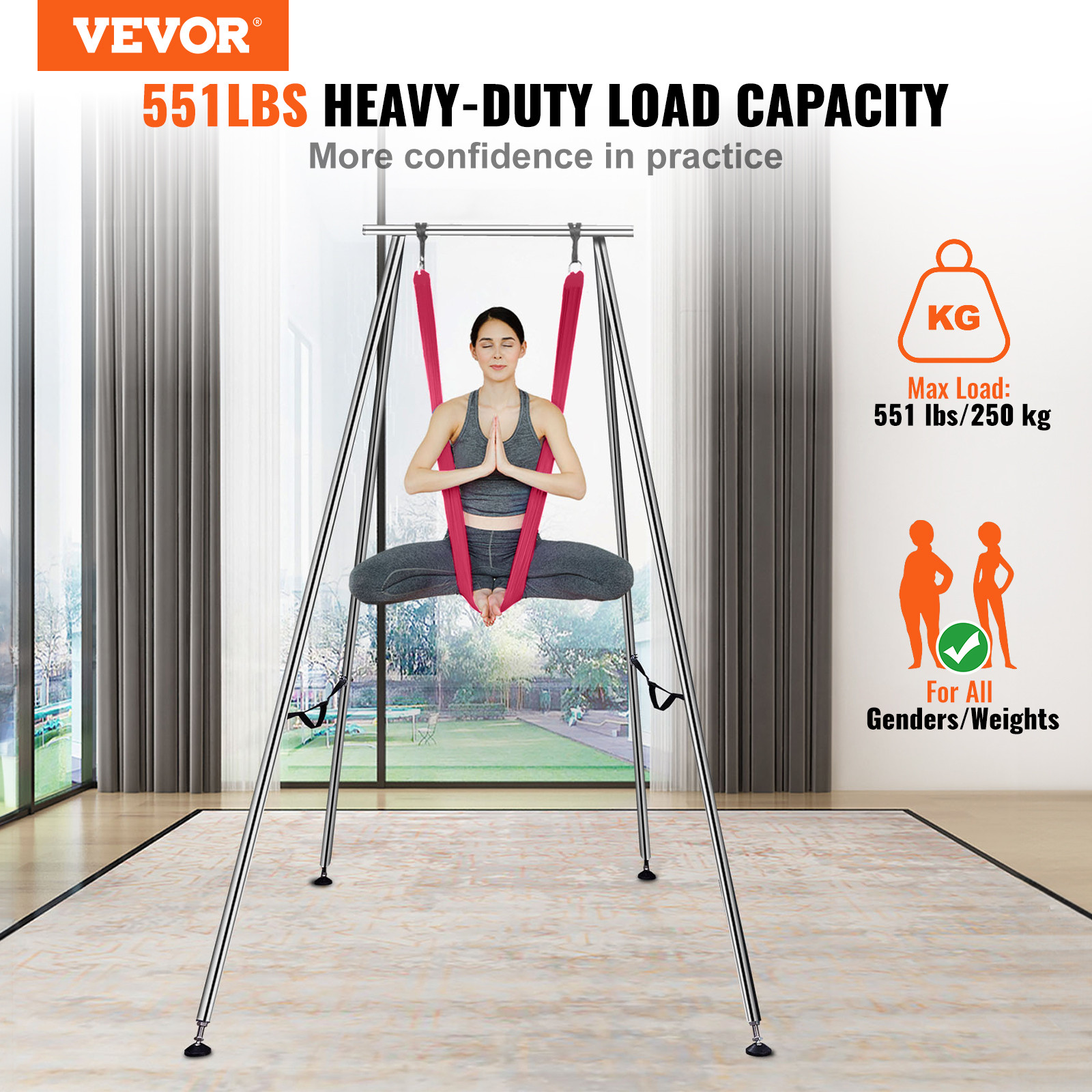 VEVOR Yoga Swing Stand Hammock Aerial Silk Kit 551.15 lbs Load Yoga Frame Red