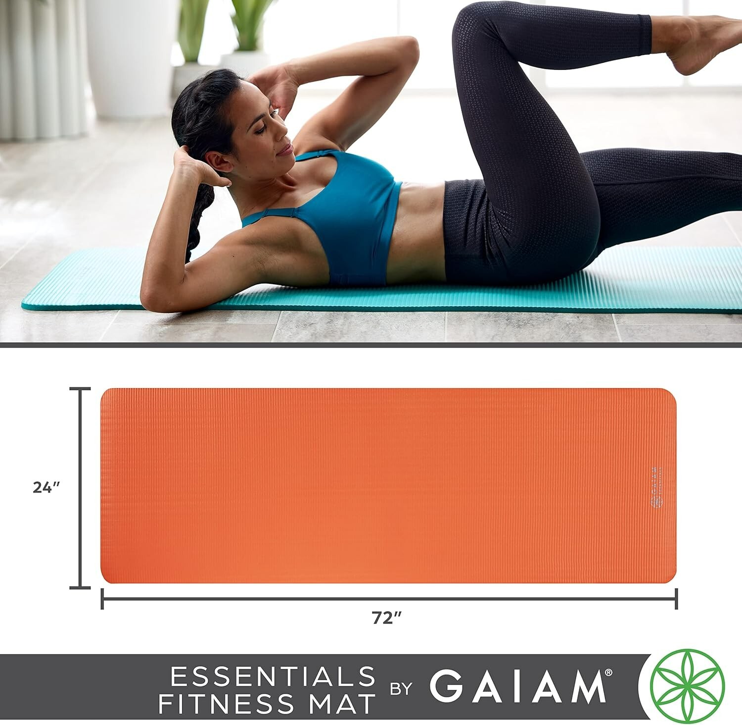 2/5 Inch Thick Yoga Mat Fitness Exercise Mat 72&Prime;x24&Prime; w/ Carrier Strap, Navy Blue