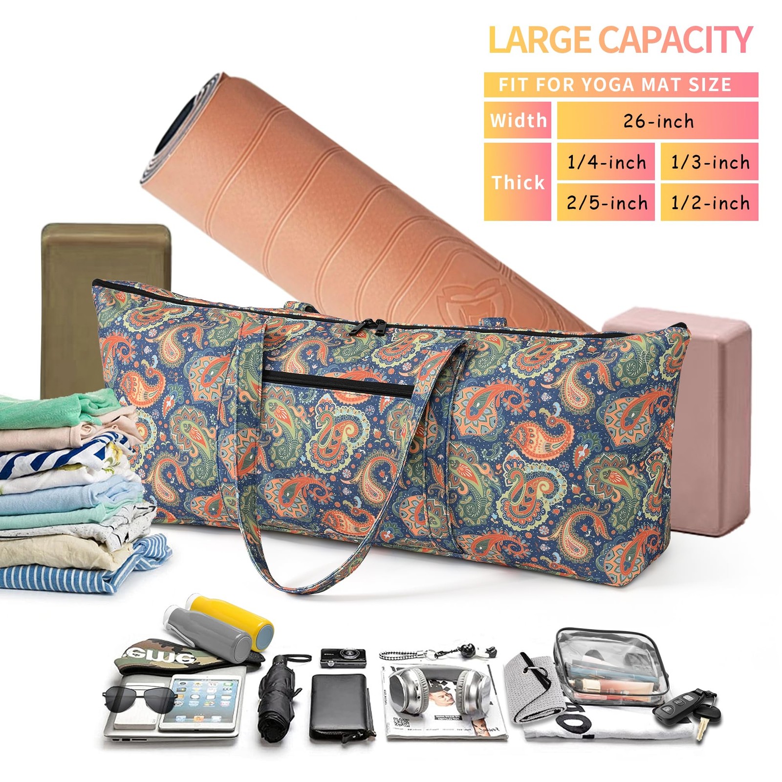 Large Yoga Mat Bag Carrier Gym Tote Wet Pocket Workout Pilates Travel Women