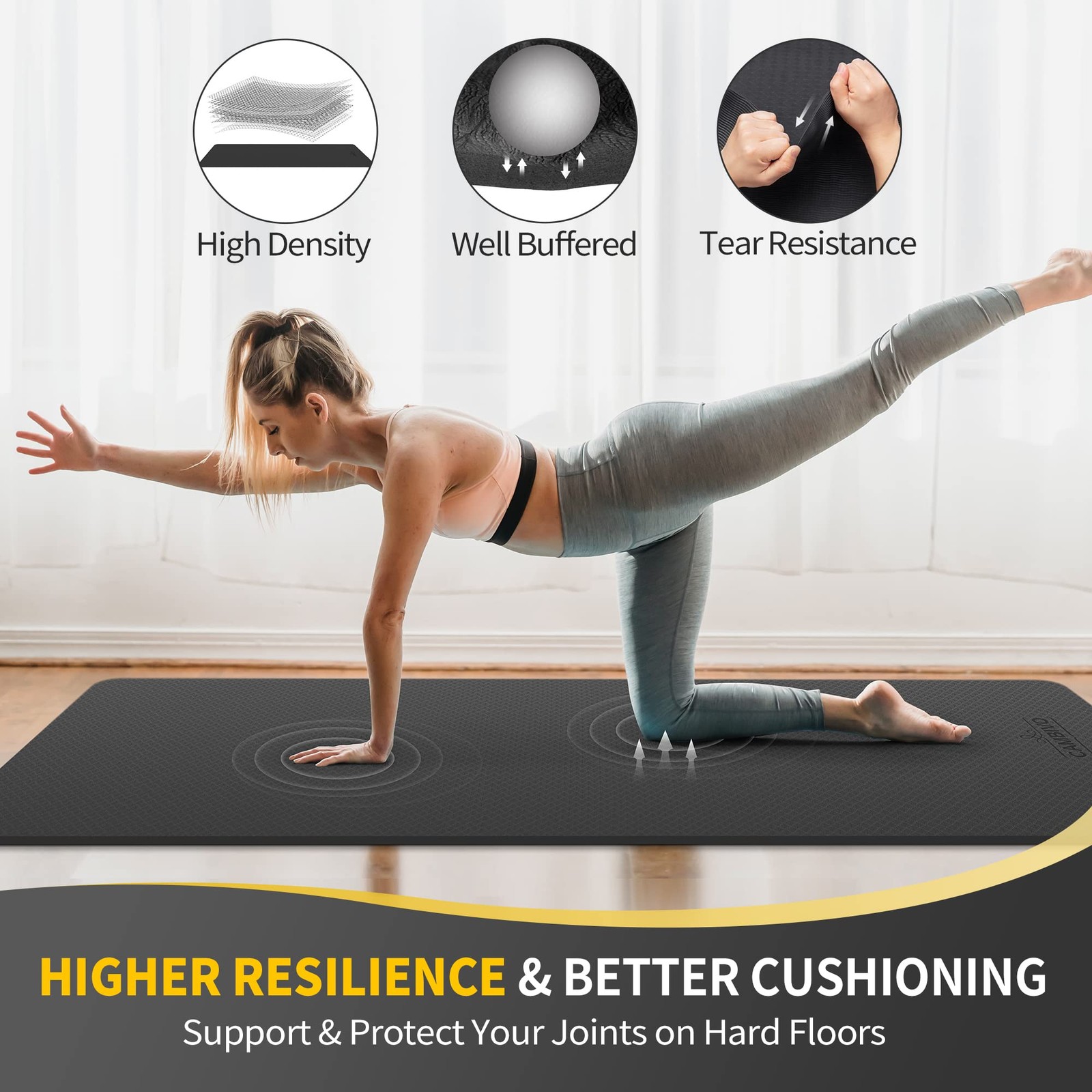 CAMBIVO Extra Wide Yoga Mat for Women and Men 72&Prime; x 32&Prime; x 6mm, Dark Black