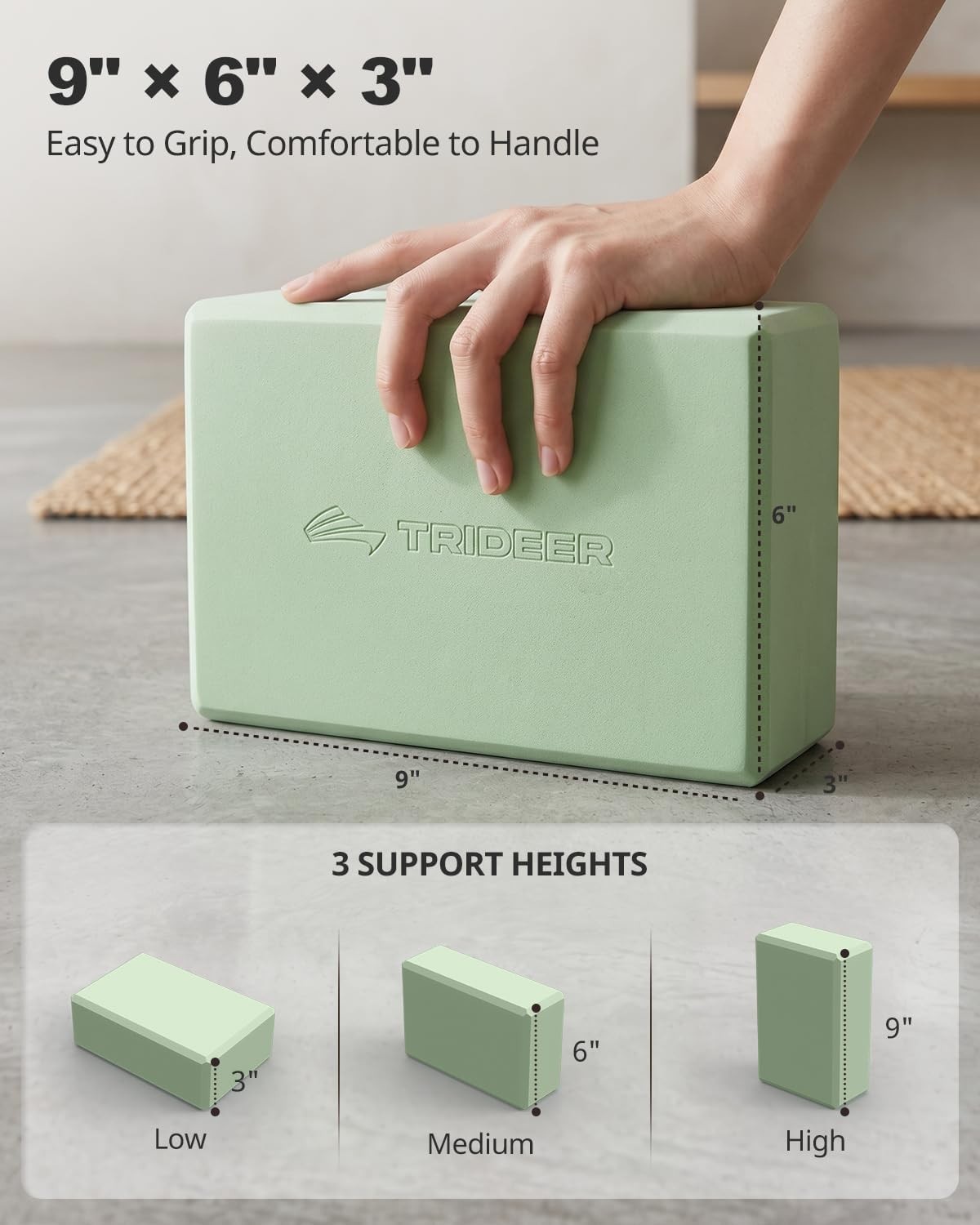 2-Pack Mint Green Yoga Blocks – Durable Foam for Flexibility & Injury Prevention