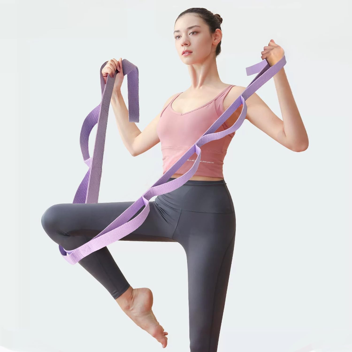Yoga Strap Stretching Strap with 10 Loops Non-Elastic 1&Prime;W 5pack Multiple Colors