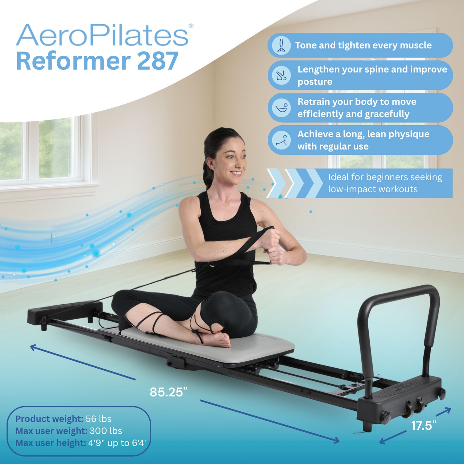 Stamina AeroPilates 287 Folding Pilates Workout Reformer Machine w/o Rebounder