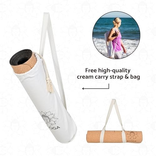 Cork Yoga Mat With Alignment Marks 5mm Non Slip Hot Yoga Mat Includes Strap and