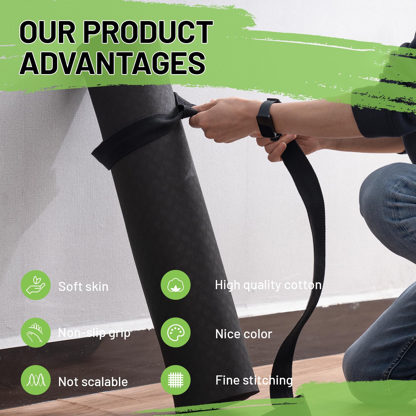 Yoga Mat Carrier,Strap For Yoga Mats,Hands Free Carry Sling,Mat Not Incded,White