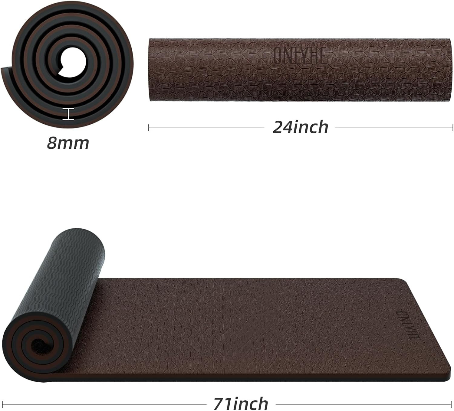 Thick 8mm Non-Slip Yoga Mat with Carrier Strap for Home Workouts – 71&Prime;x24