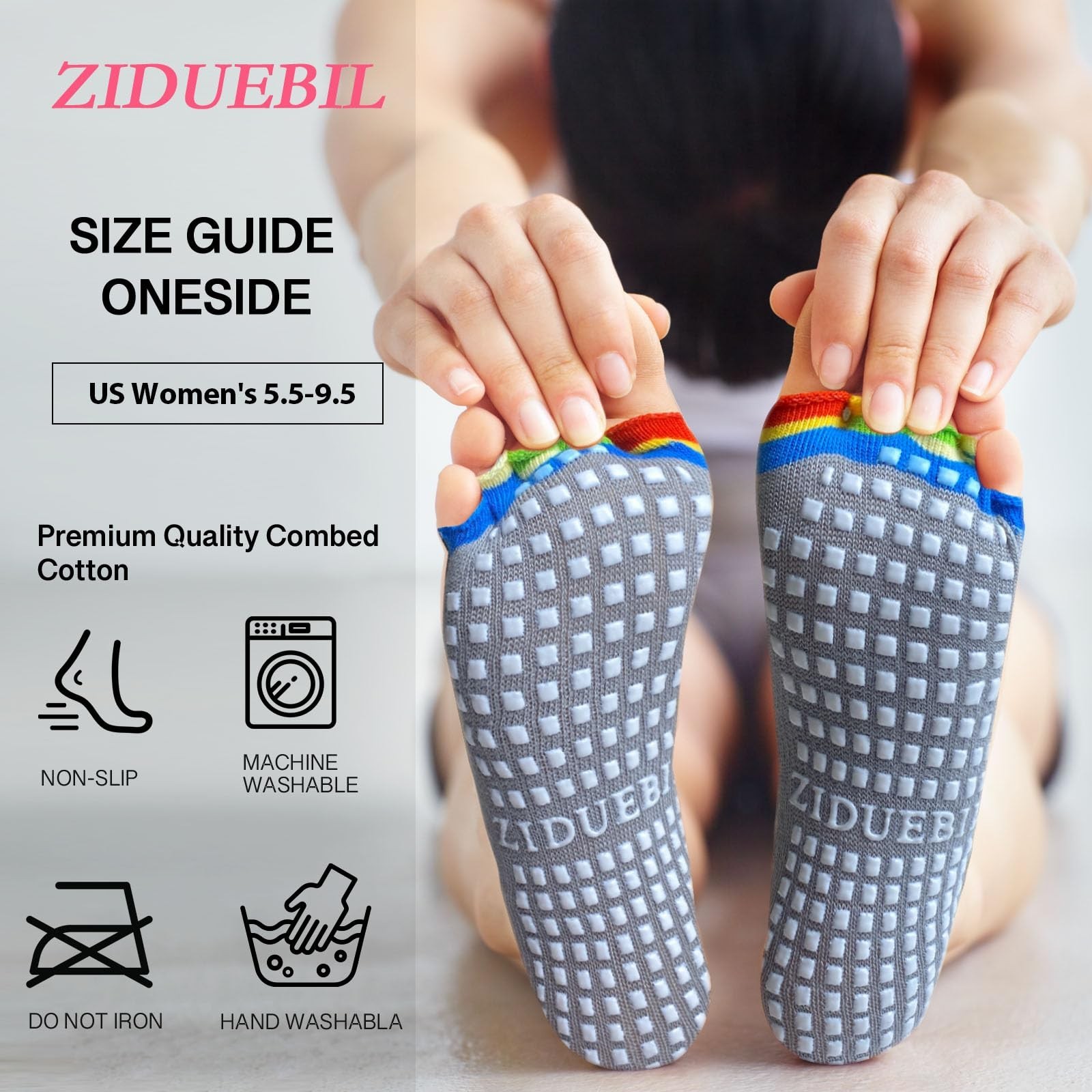 Women&rsquo;s Toe Separator Yoga Socks 5-Pack – Non-Slip Grips, Barefoot Pilates So…
