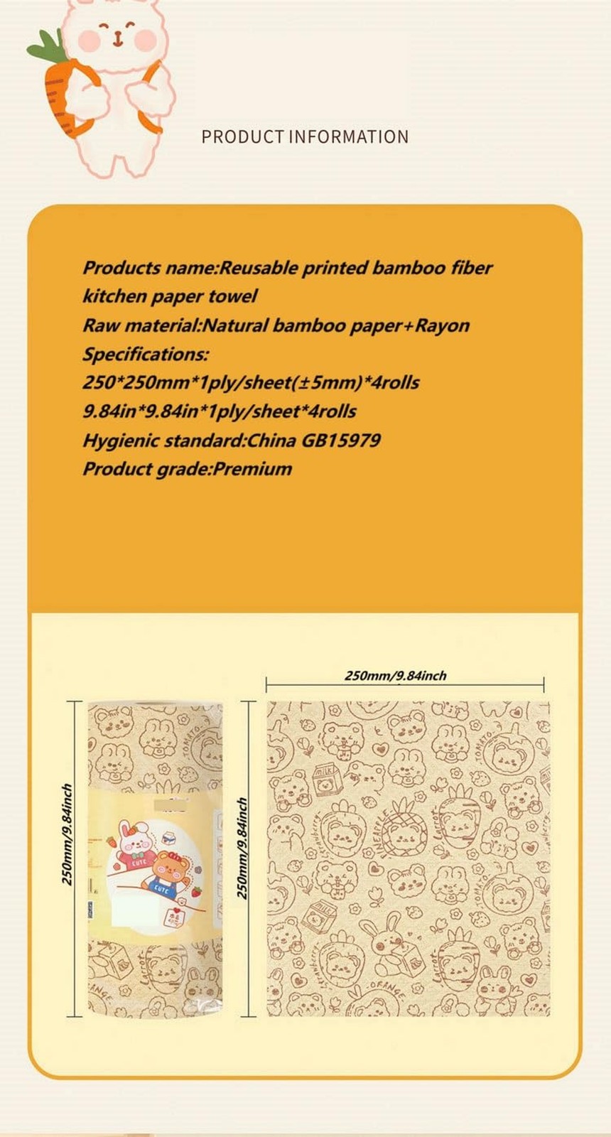 Durable Bamboo Kitchen Paper Towels,Unbleached Bamboo Fiber with Rayon,Dry an…