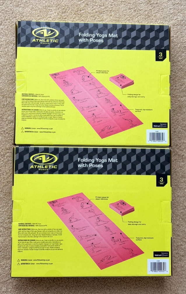 2 Folding Yoga Mats Pink Home Workout Fitness Gym Training 24”x68”x3mm NEW NIB