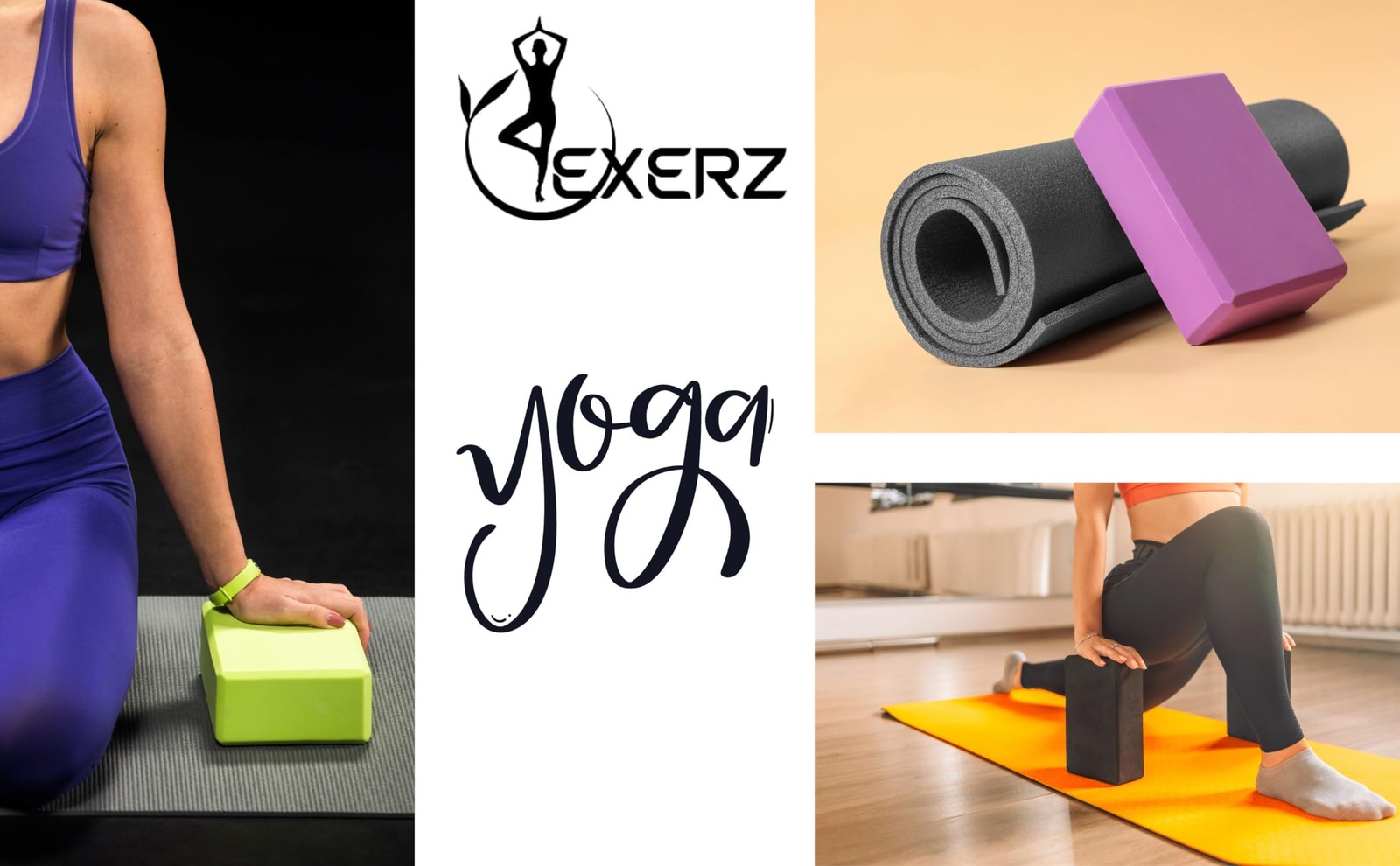 EXERZ Yoga Blocks 2pcs Gym Bricks High Density EVA Foam 9 x 6 x 3 inch, Purple