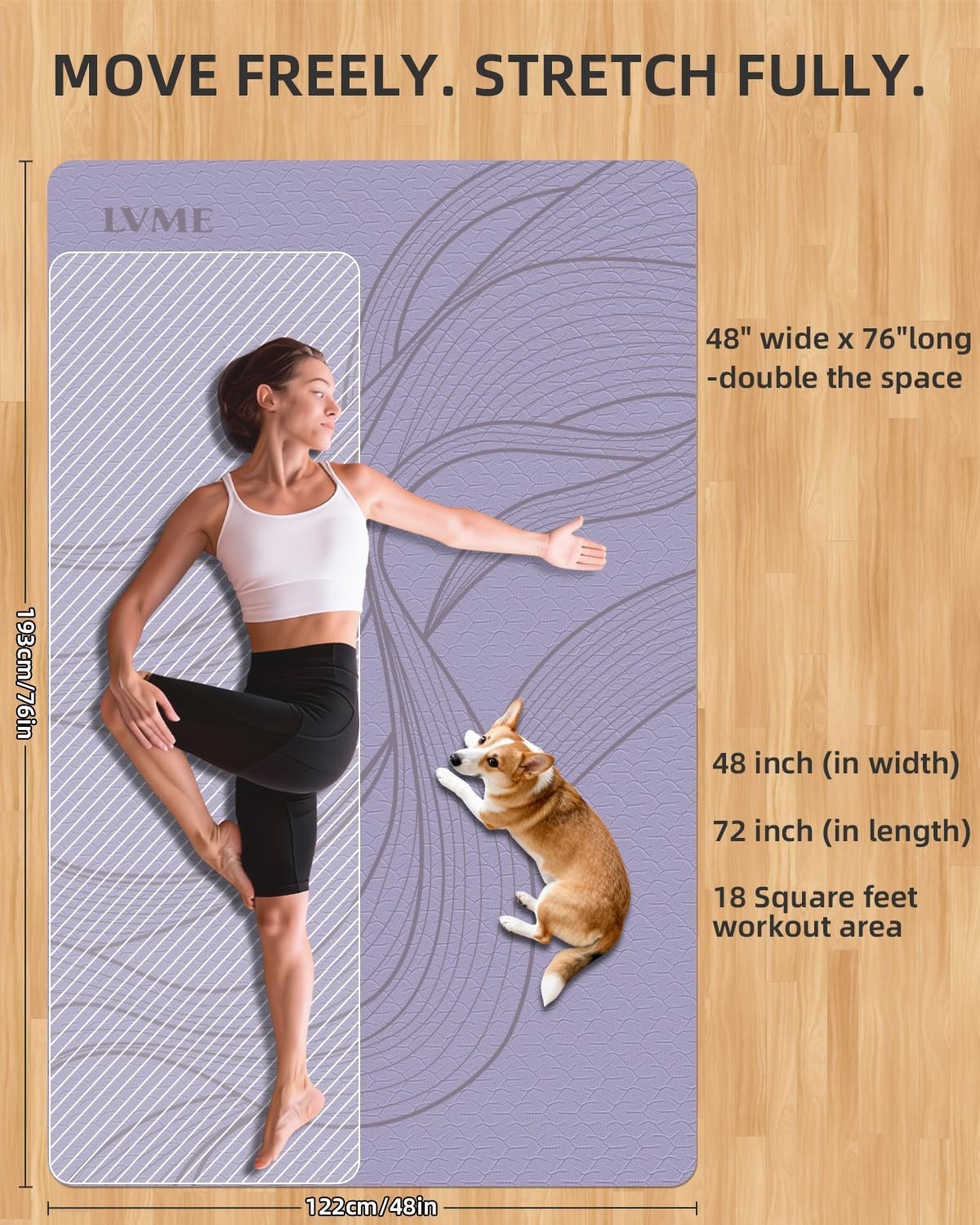 Large Yoga Mat 75.5×47.6×0.4 Extra Wide Thick TPE