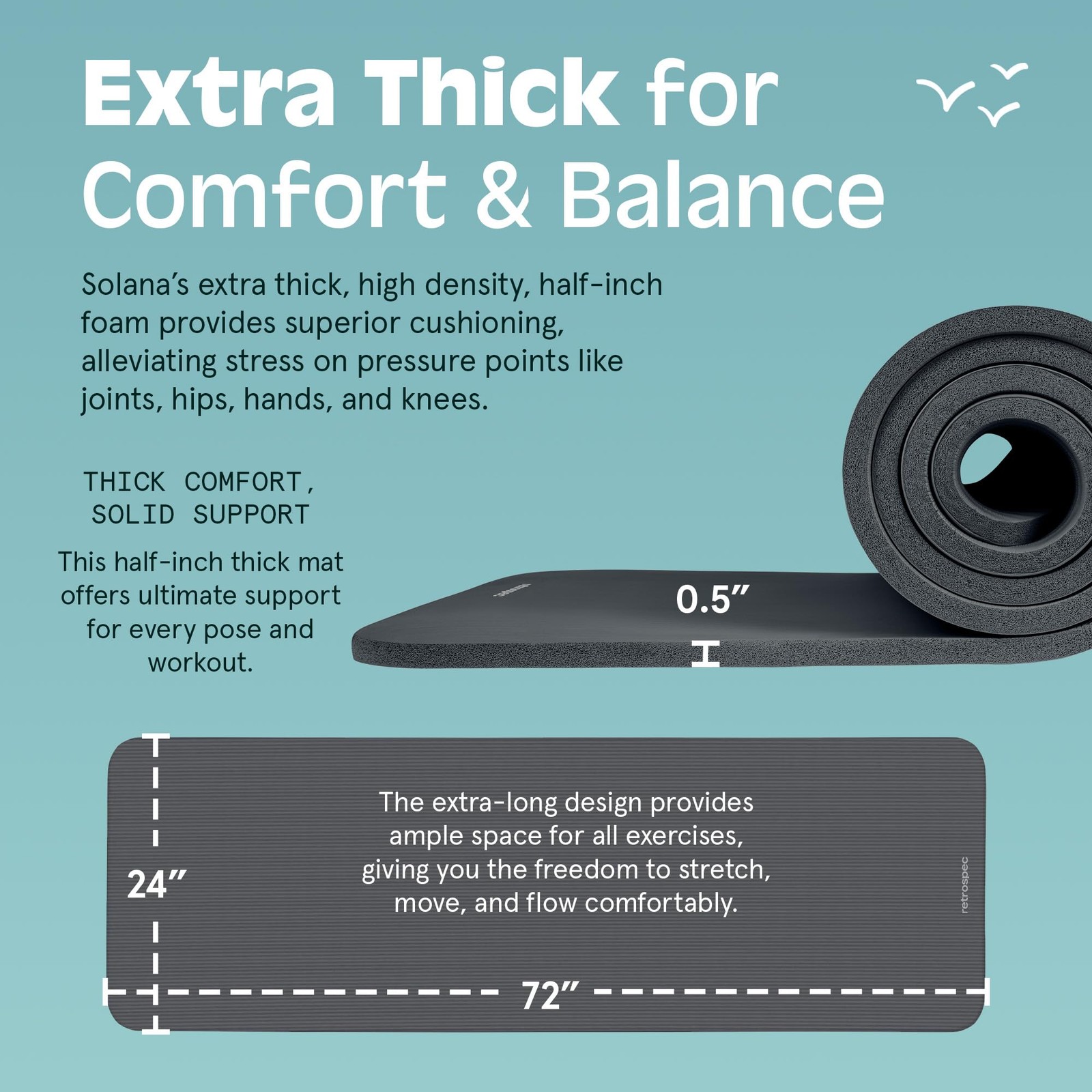 Retrospec Solana Yoga Mat 1/2&Prime; Thick w/Nylon Strap for Men 1/2 Inch, Graphite