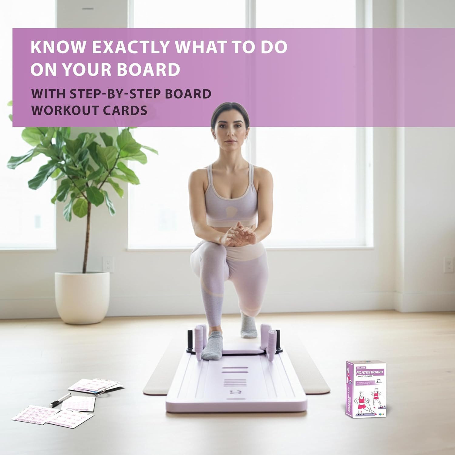 Pilates Board Workout Cards – 71 Reformer Board Exercise Cards with Postures, In