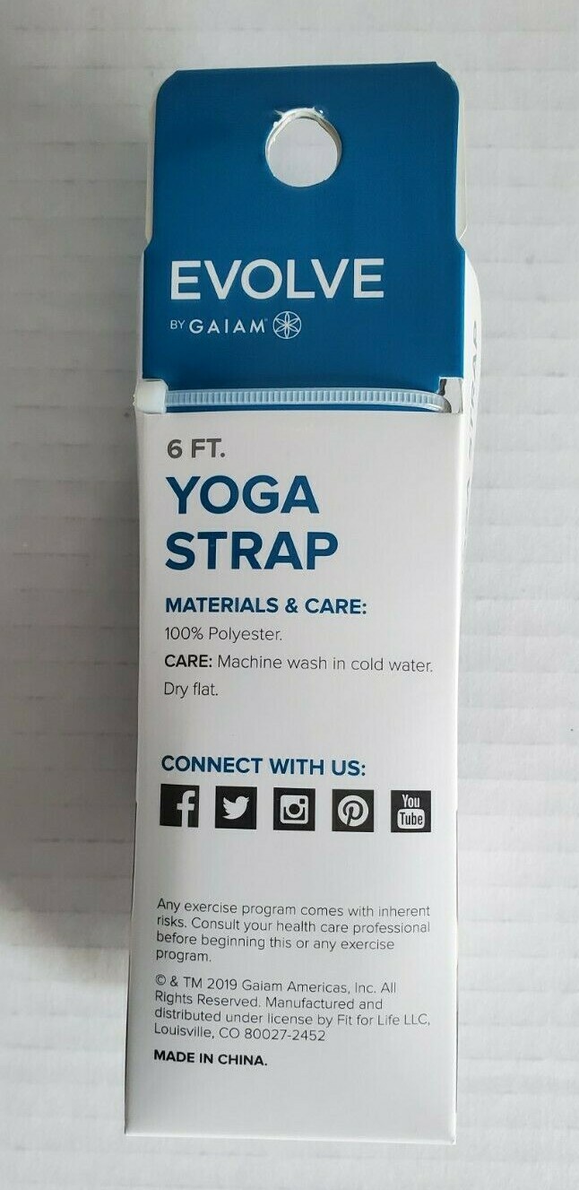 Evolve Yoga Strap Gray 6 Feet Machine Washable 100% Polyester Durable D-Ring
