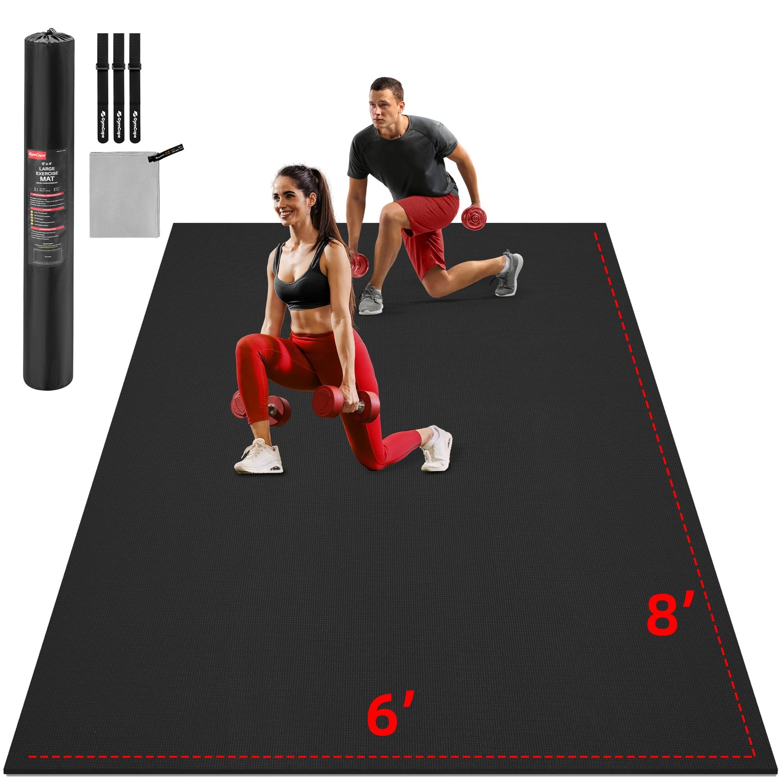 GymCope Extra Large Exercise Mat, 8*6ft, 8&rsquo;x6&rsquo;x8mm-Black