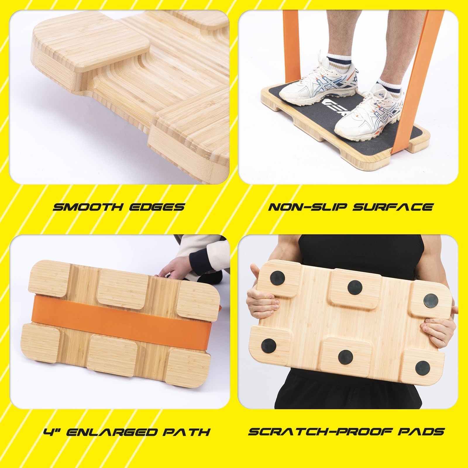 Resistance Band Workout Footplate – Wood Exercise Platform with Non-Slip Surf…