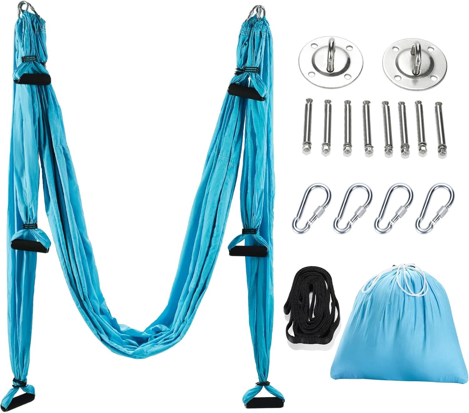 Blue Aerial Yoga Swing Kit – Strong Polyester Trapeze with Extensions, Mounti…