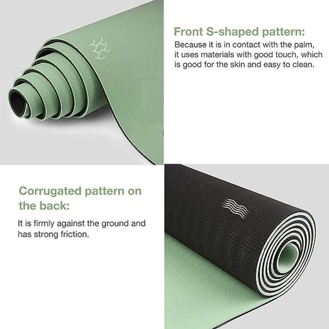 6mm Thick Non-Slip TPE Yoga Mat – Eco-Friendly, Green/Black, Workout & Fitness