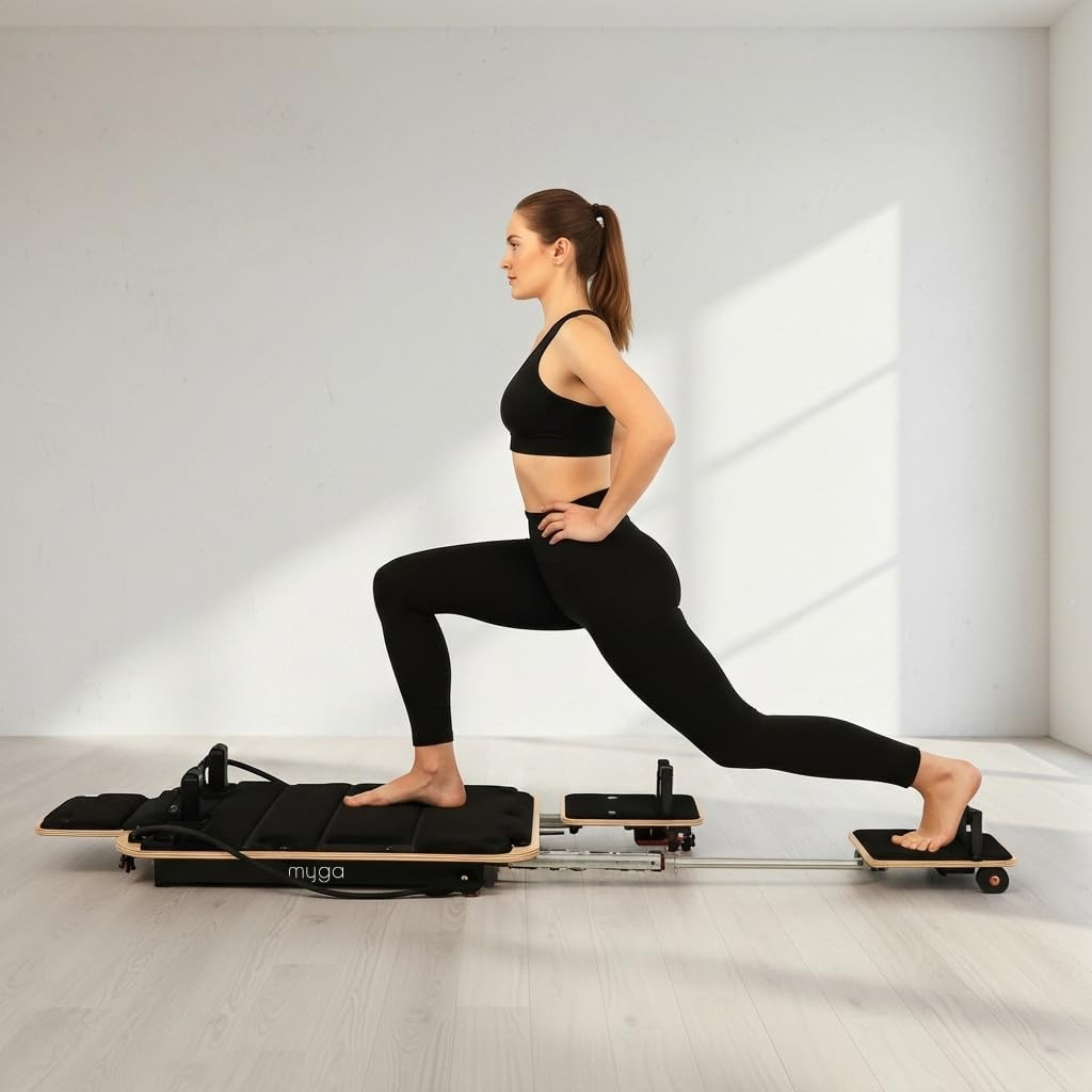 Compact Wooden Pilates Reformer with Adjustable Resistance for Full Body Workout