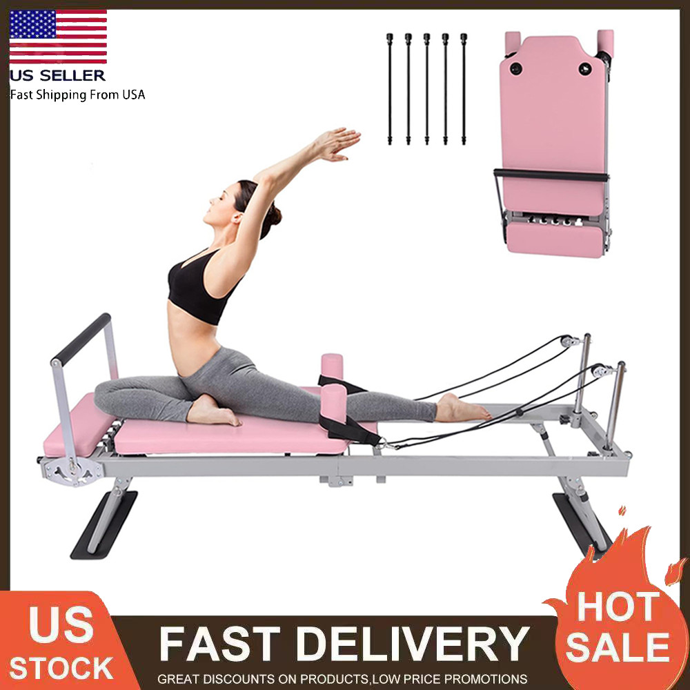 Foldable Pilates Reformer Machine with Resistance Springs Fit for Home & Gym Use