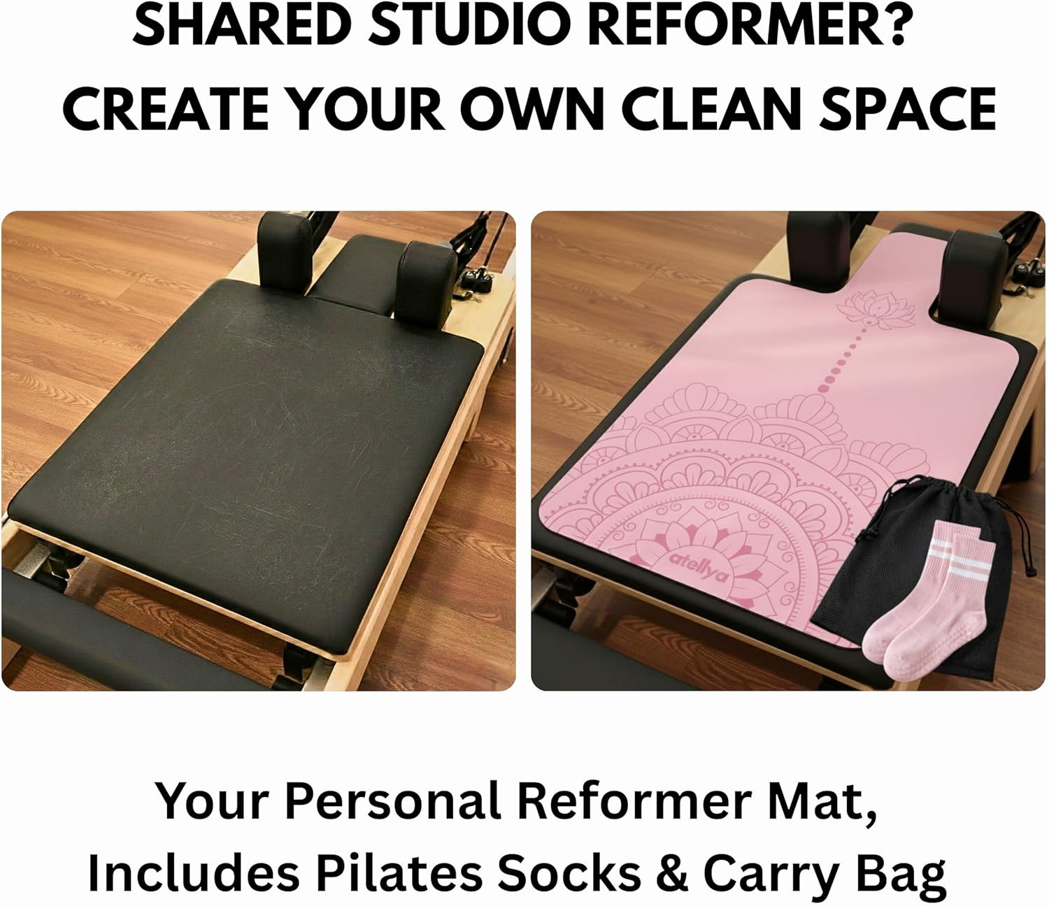 Non-Slip Pilates Reformer Mat Cover with Grip Socks and Washable Towel