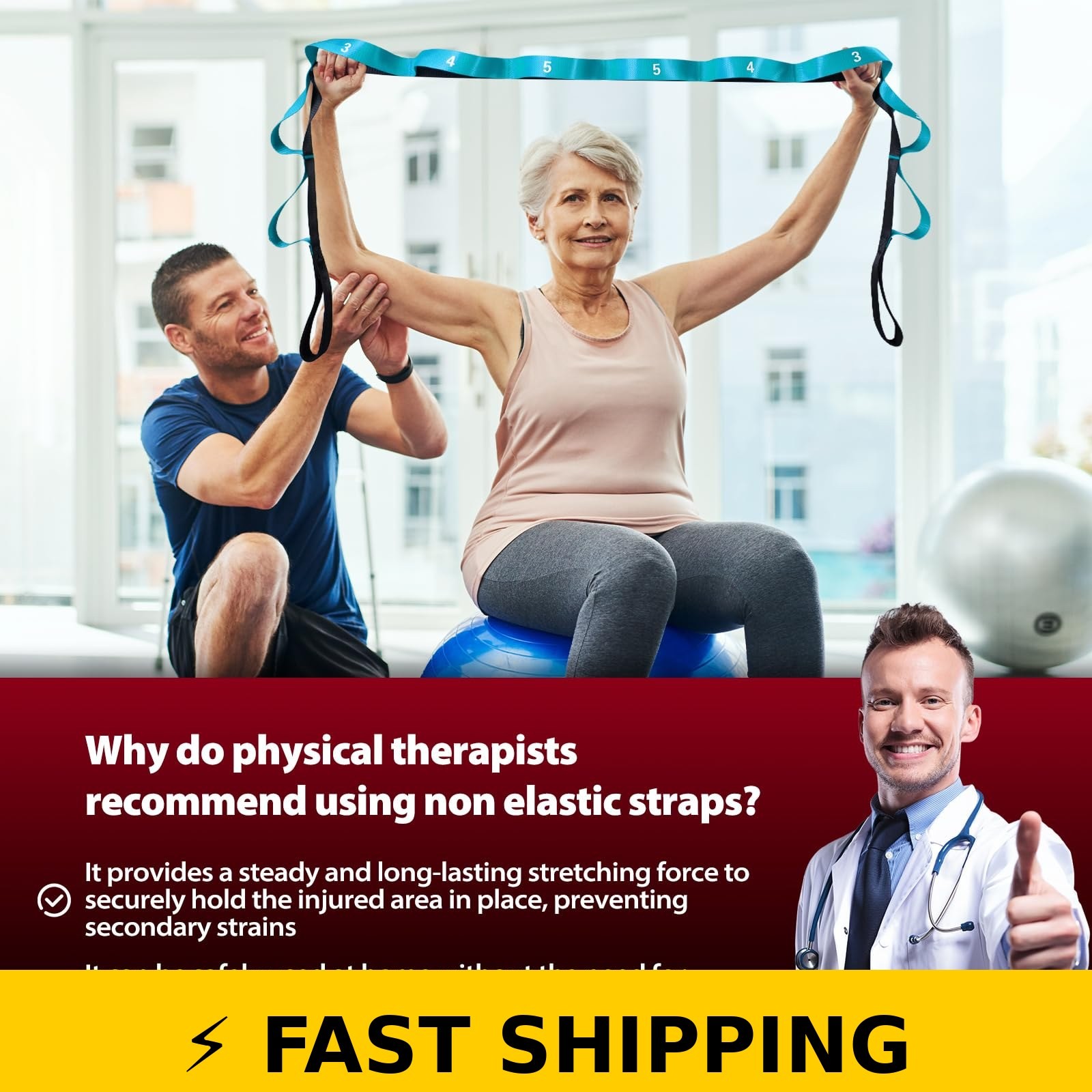 Acozycoo Stretching Strap with Loops for Yoga & Therapy – Blue