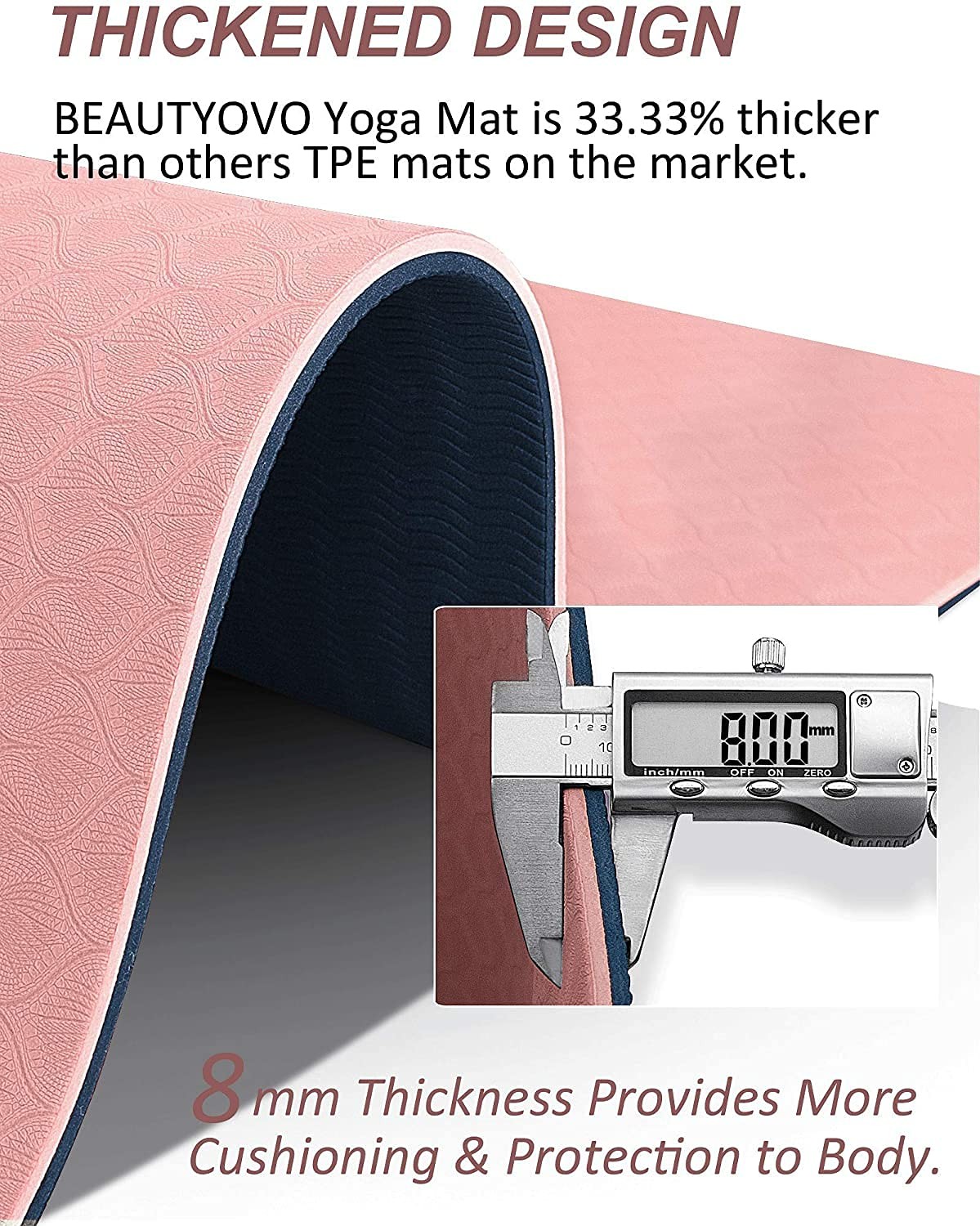 Yoga Mat with 72 » x 24 » x 1/3 » (Regular Version), Cherry Pink & Navy Blue