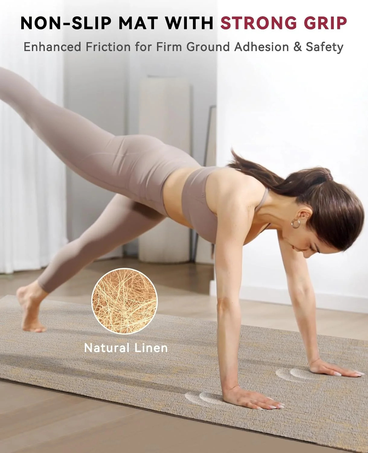 HAPBEAR Extra Large Yoga Mat (84 »x30 ») – 1/4 » Thick Durable Natural Linen, No