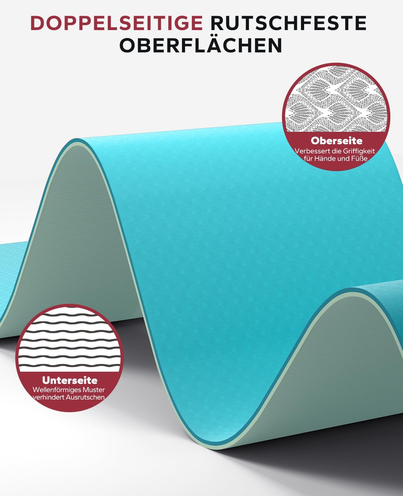 Yoga Mat XXL183cmx91cmx6mm Thickness, Extra Large Non Slip Wide Yoga Mat, Gy…