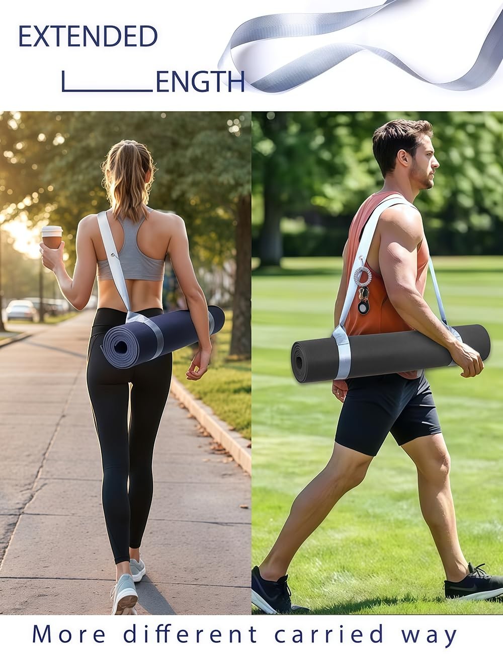 Yoga Mat Strap with Carabiner Clip, Adjustable Carrier for Long, Sky Blue