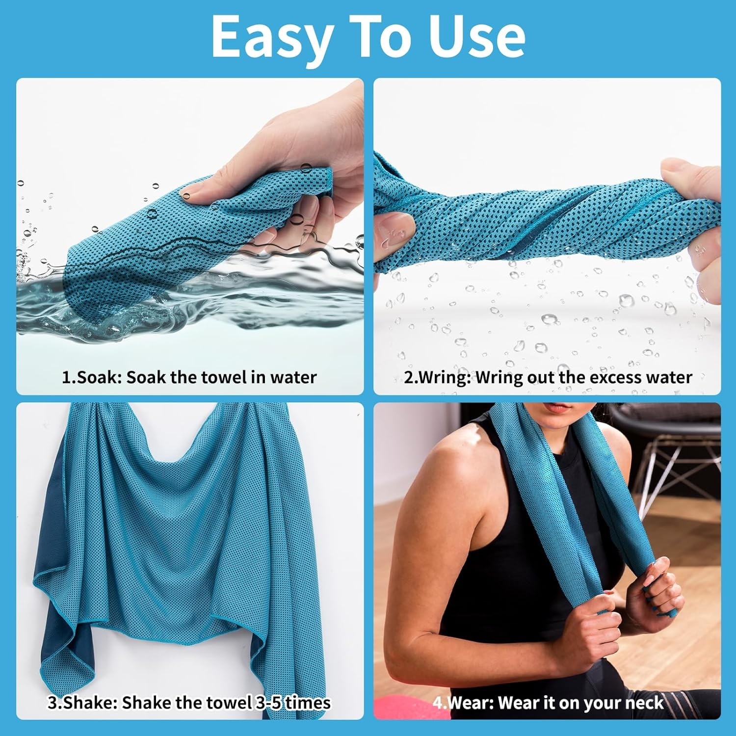 YESLIFE 4 Pack Cooling Towel 40&Prime;x12&Prime;, Gym Towels for Blue, Grey, Green, Pink