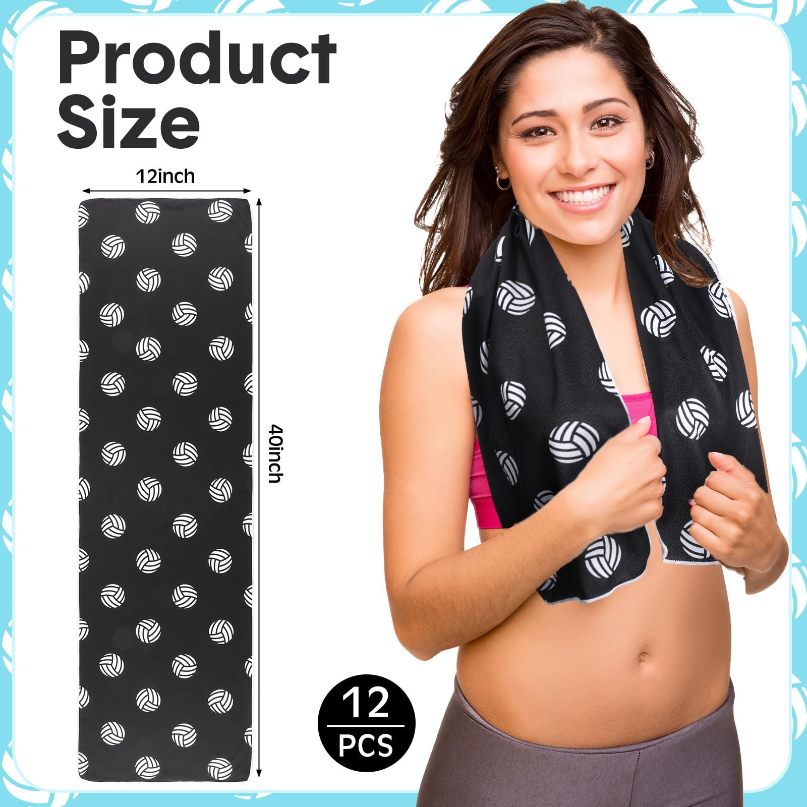 Fuweave 12 Pcs Black White Volleyball Cooling Towel 40 X 12 Inch For Gifts Team