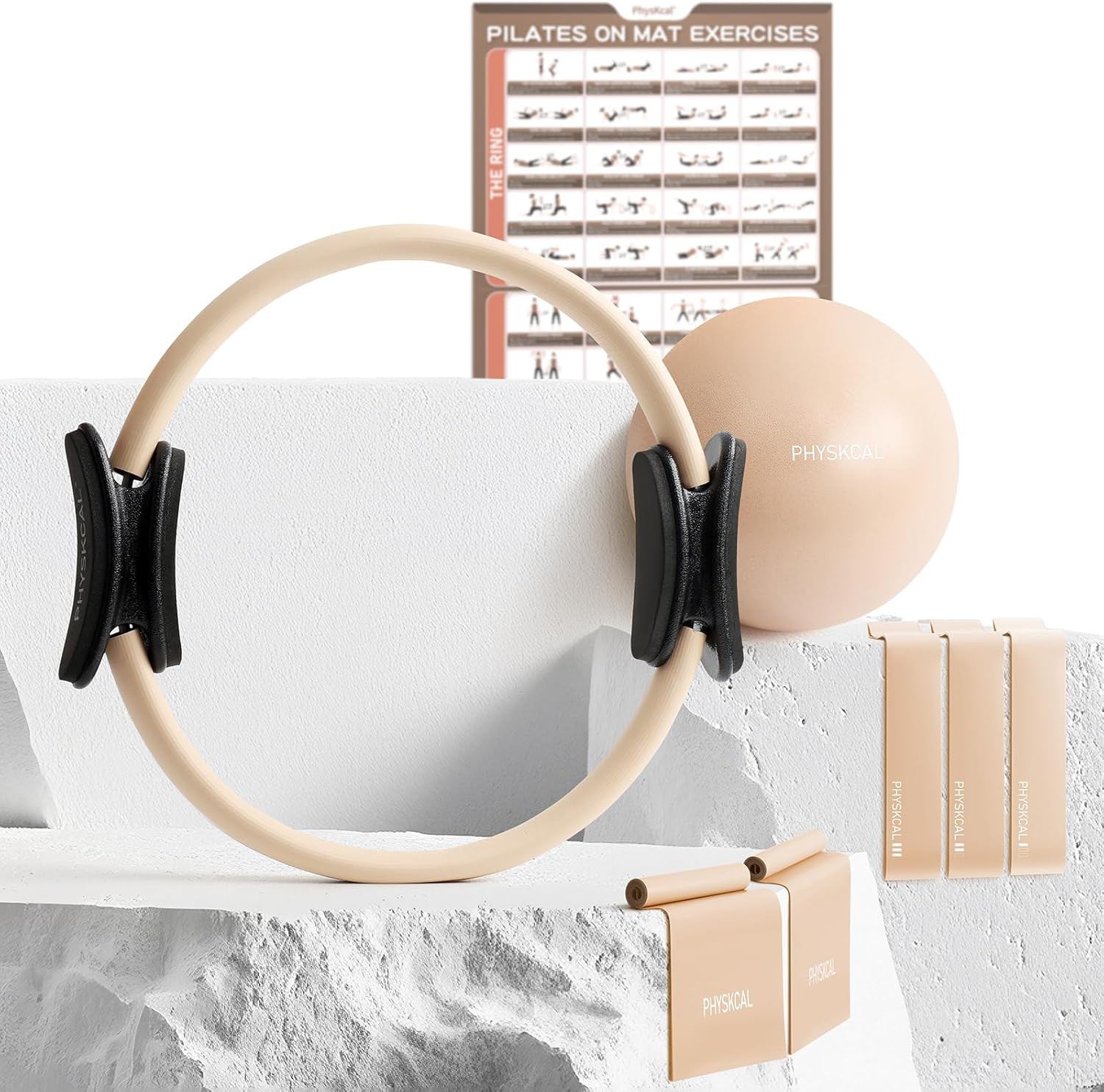 Pilates Equipment Set: 15-Inch Ring, Core Ball, Resistance Loops & Flex Bands