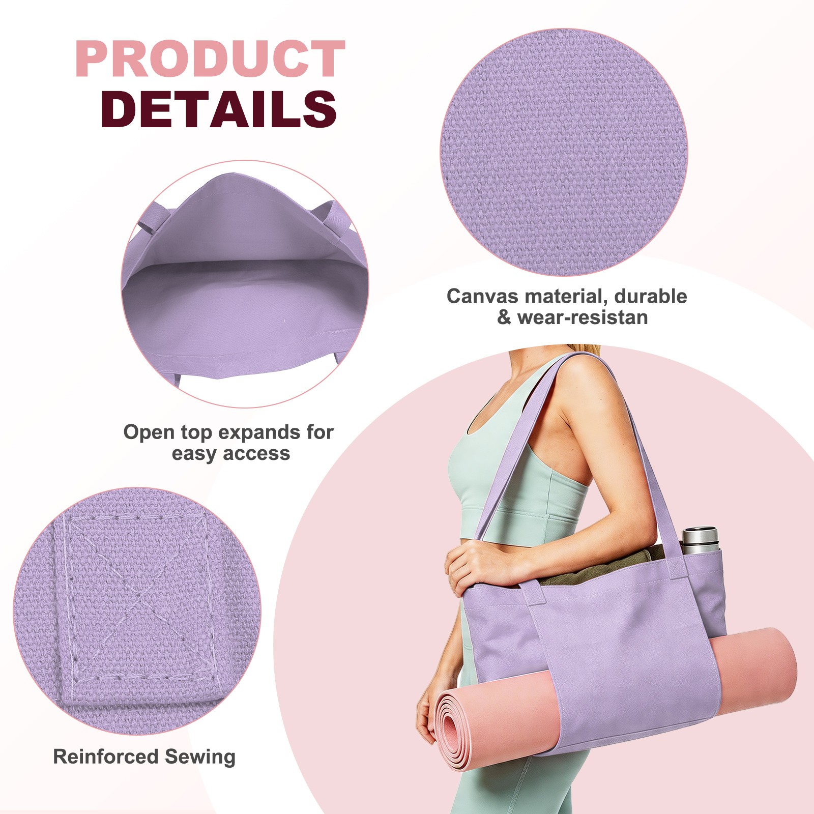 1 Pcs Yoga Bag, Tote Pilates Bag with Yoga Mat Holder Canvas & Purple