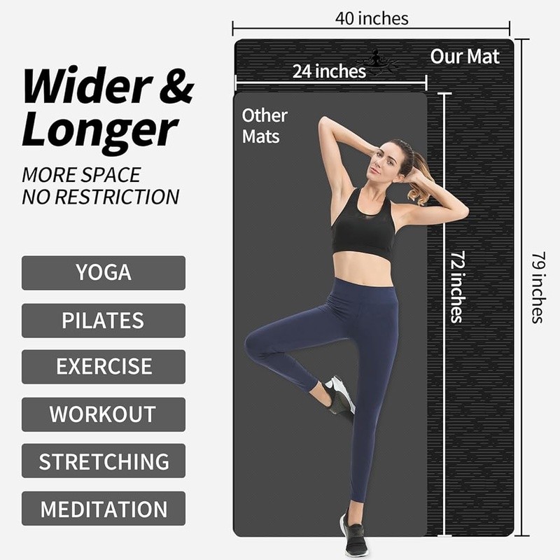 Extra Long Non-Slip Yoga Mat 1/2 Inch Thick Durable Pilates Exercise Mat New