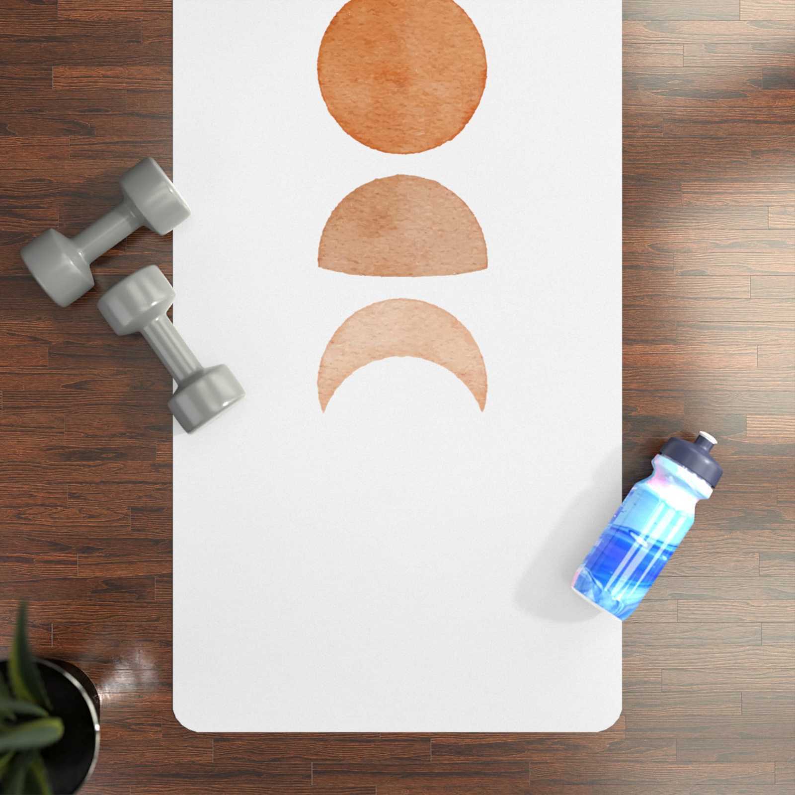 Moon Cycle Gold and White Rubber Yoga Mat Waxing Moon Waning Moon, Yoga gifts Go