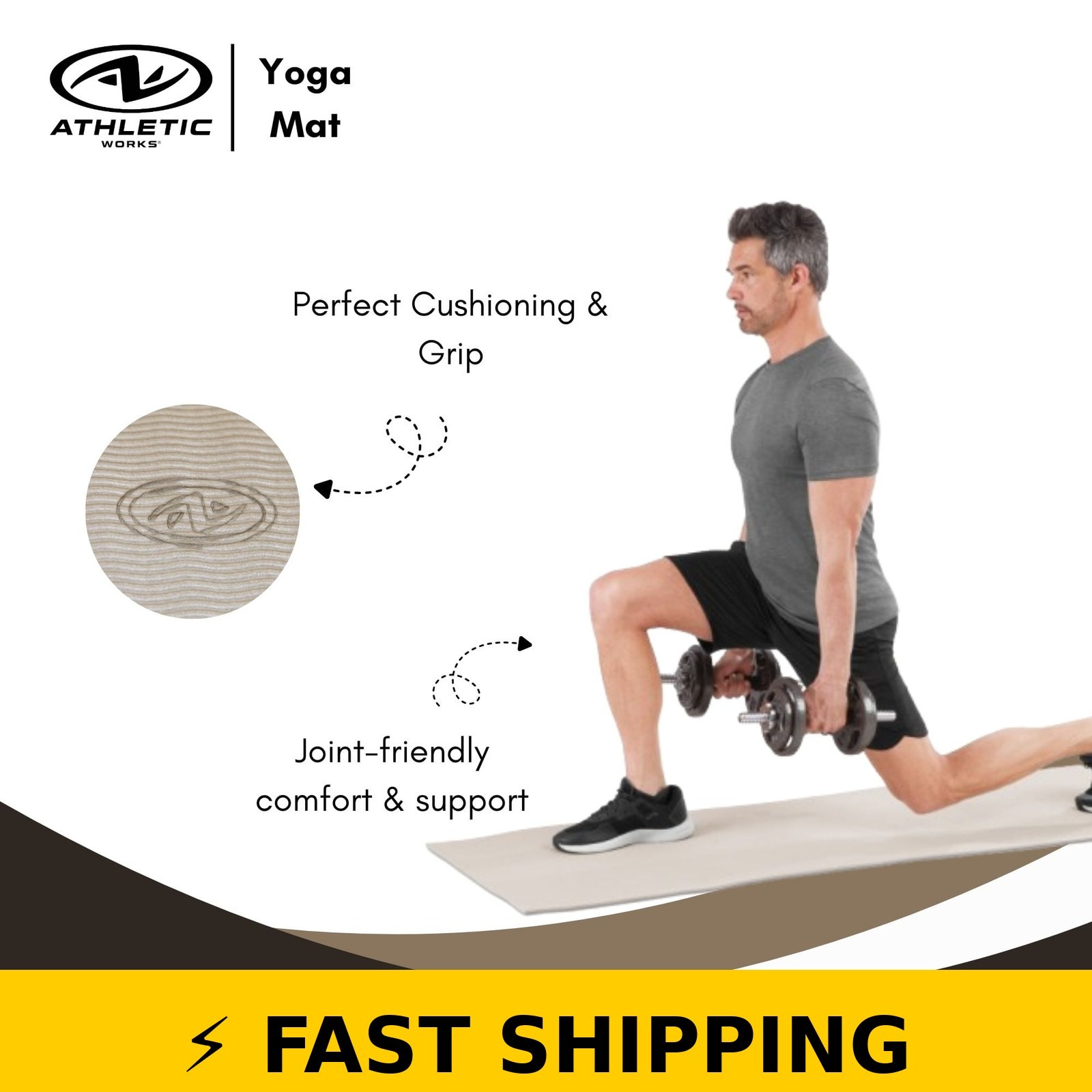 Athletic Works 68×24 inch TPE Yoga Mat with Carry Strap