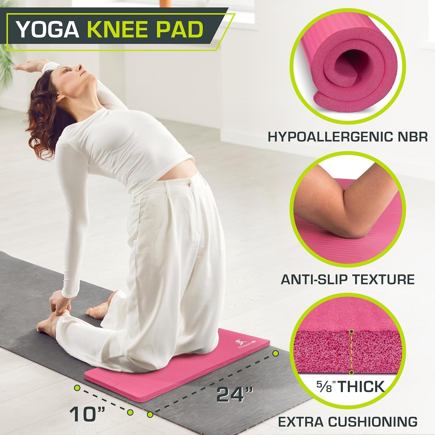 Compact 24×10” Non-Slip Yoga Knee Pad – 15mm Thick for Maximum Comfort & Support