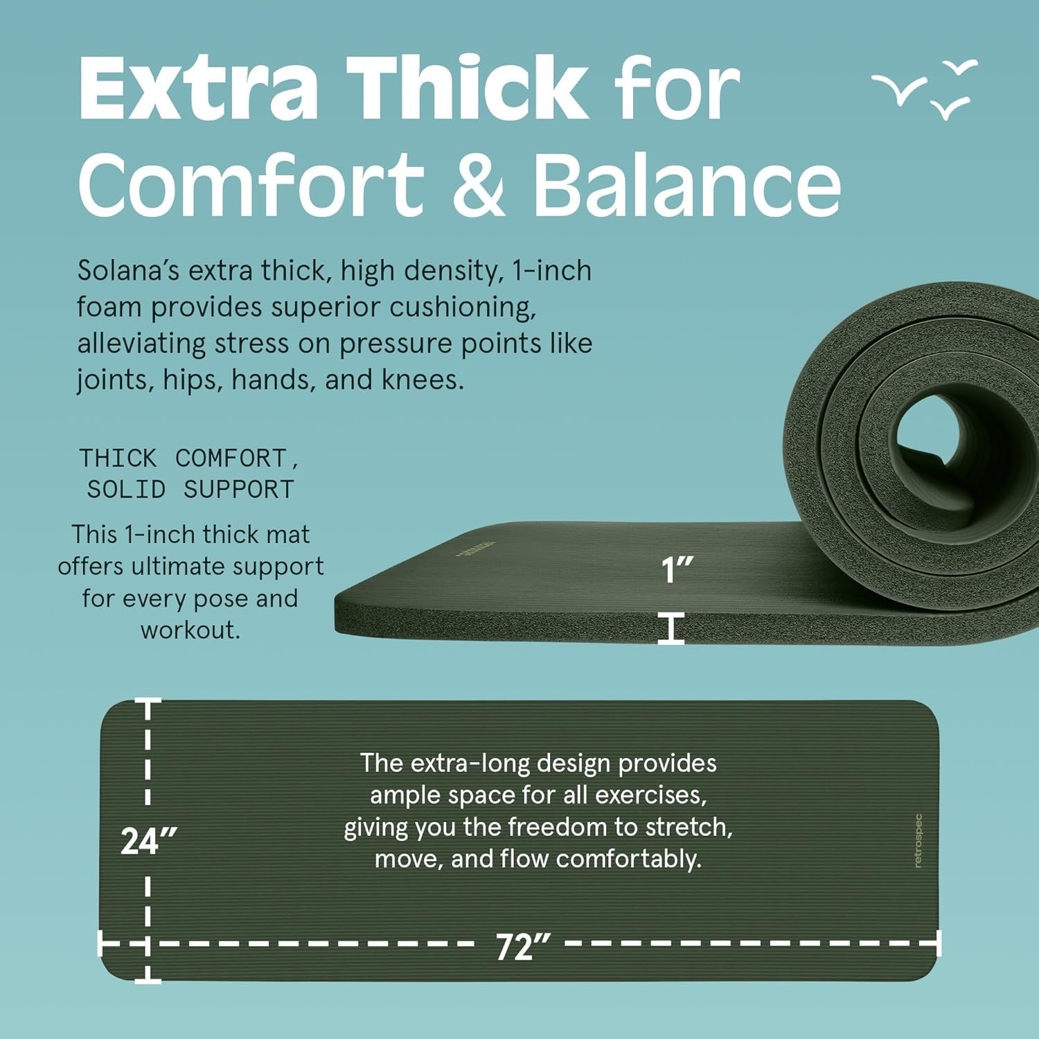 Solana 1-Inch Thick Non-Slip Yoga Mat with Strap – Comfort for Every Workout
