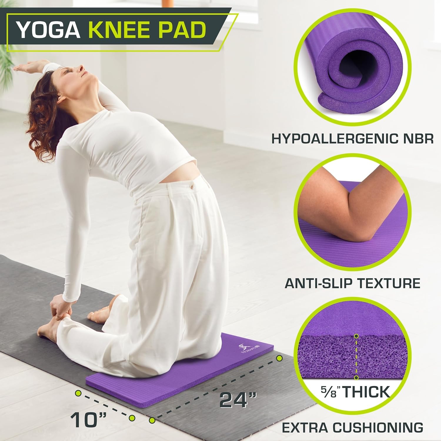 ProsourceFit Extra Thick Yoga Knee Pad and Elbow Cushion 15mm (5/8”) Fits