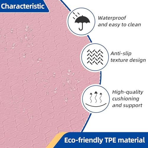 Extra Thick 12mm TPE Exercise Yoga Mat with Strap, 1/2 Inch Pink + Navy Blue