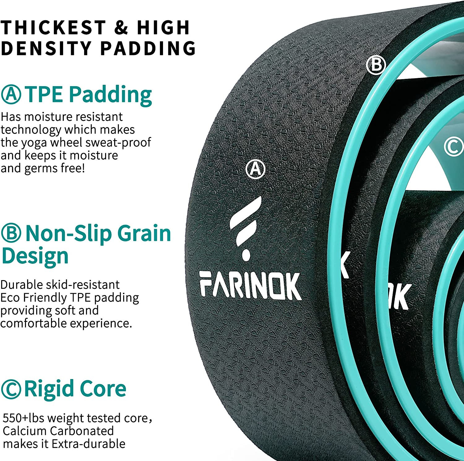 Yoga Wheel Set of 3+1, Upgraded 10MM Thick Back Wheels for Pain Relief & Stretch
